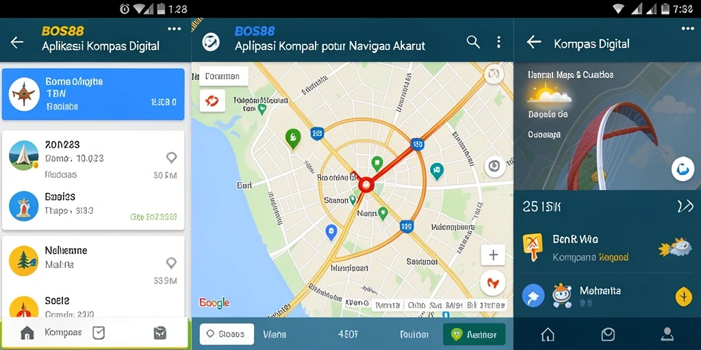 Antarmuka utama BOS88 menampilkan fungsi kompas digital dengan jelas dan informatif.