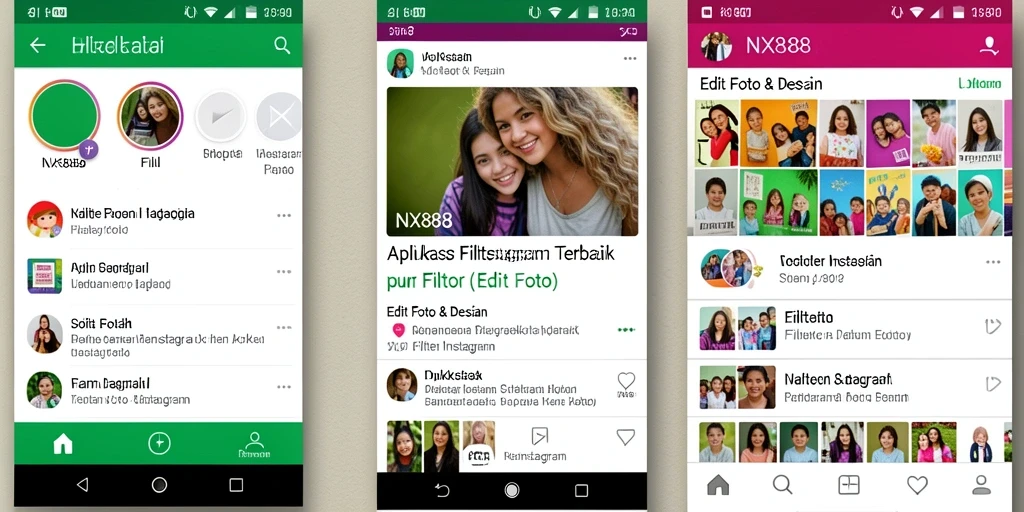 Tampilan antarmuka NX888 dengan berbagai pilihan filter Instagram.