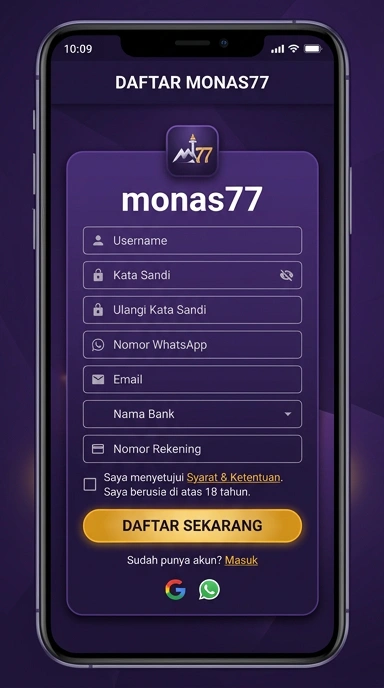 Tampilan halaman daftar monas77