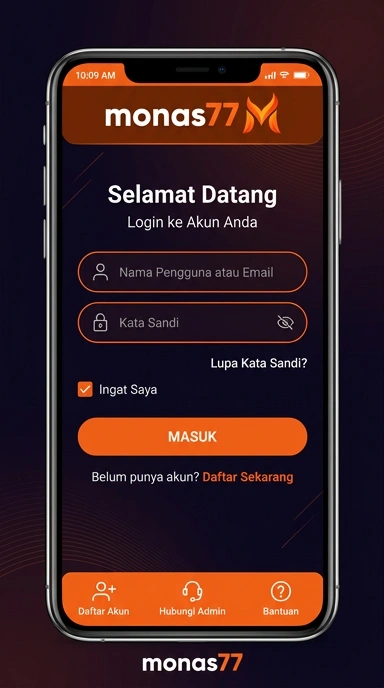 Tampilan halaman login monas77